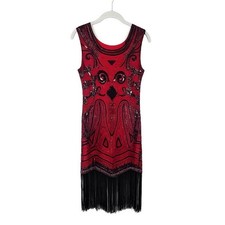 Red Beaded Dress Womens XS Formal Prom Cocktail Evening 14x41
