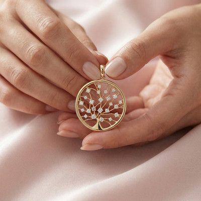 14K Yellow Gold Diamond Tree Pendant