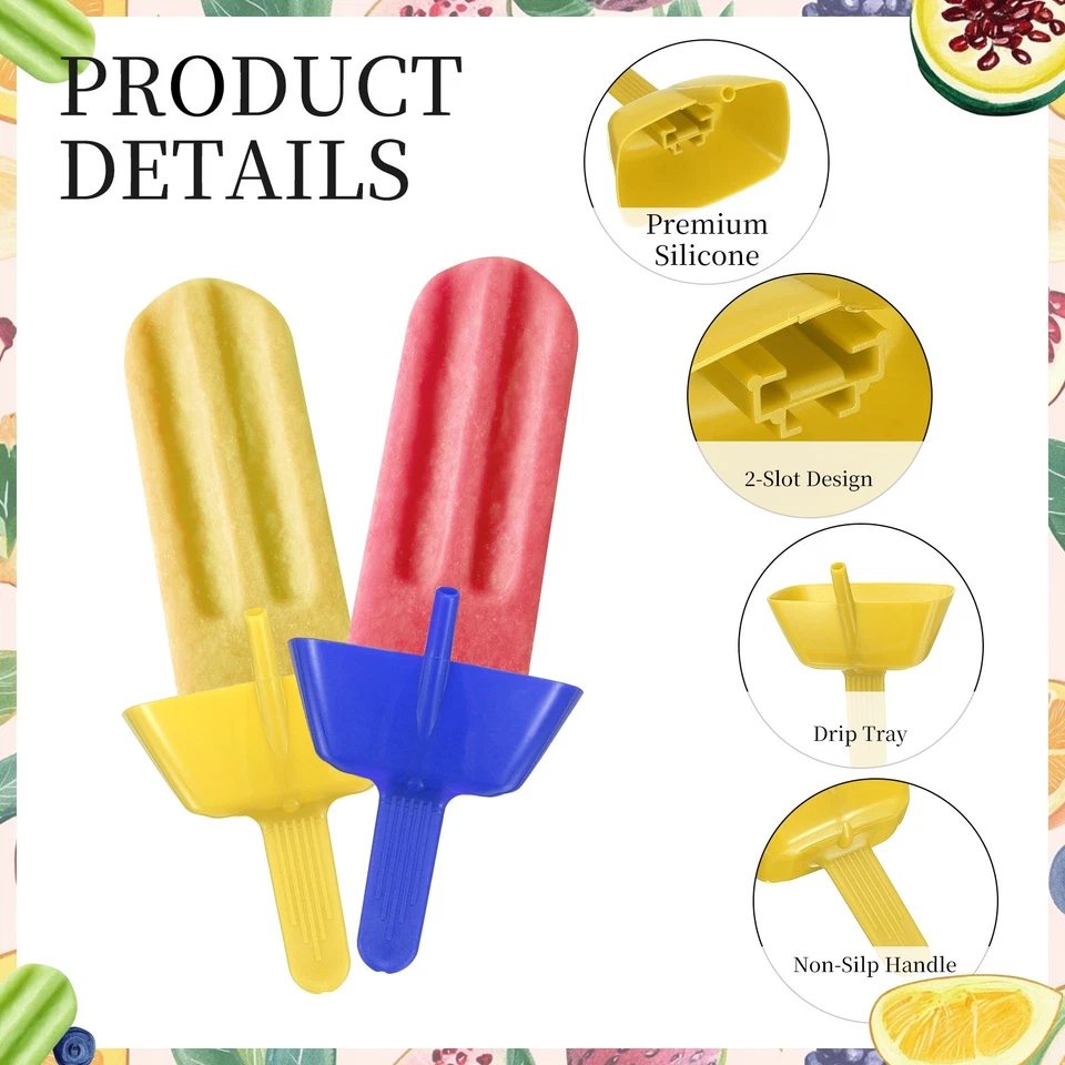 2 силиконовых держателя для лакомств с соломой 3,7 x 2,9 дюйма для мороженого желтые/синие - Изображение 3 из 4