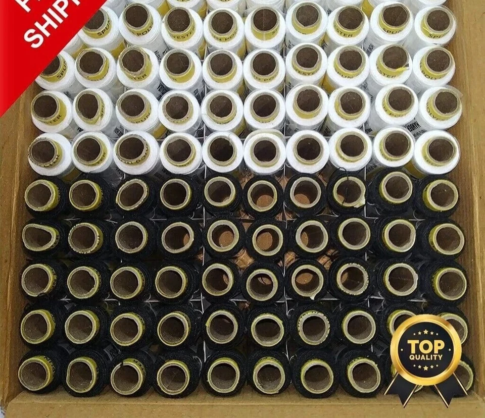 Polyester Thread Spool Spun Sewing Quilting Assorted Black & White 100 Pcs Set - Image 2 of 4