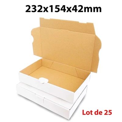 Lot de 25 Boîtes pour expédition en carton blanc 232x154x42mm - Photo 1/3
