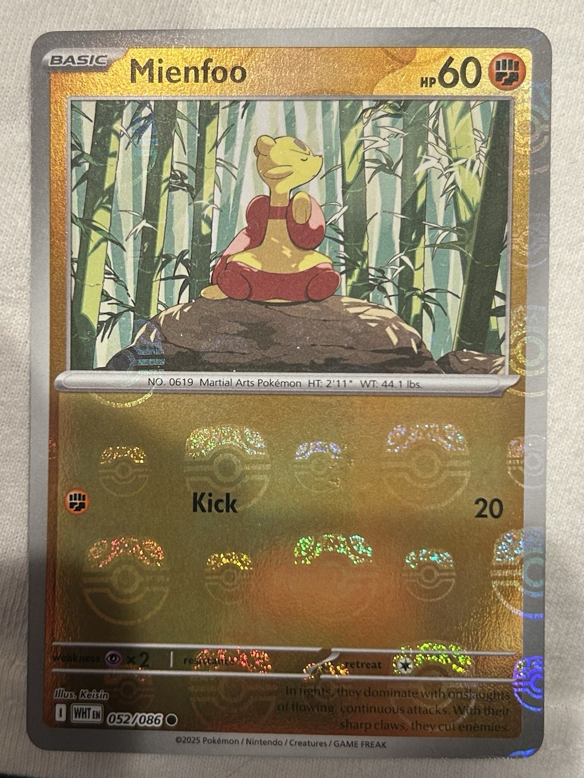 Mienfoo 052/086 MASTER BALL Pokemon TCG Sv White Flare PACK FRESH NM HOLO