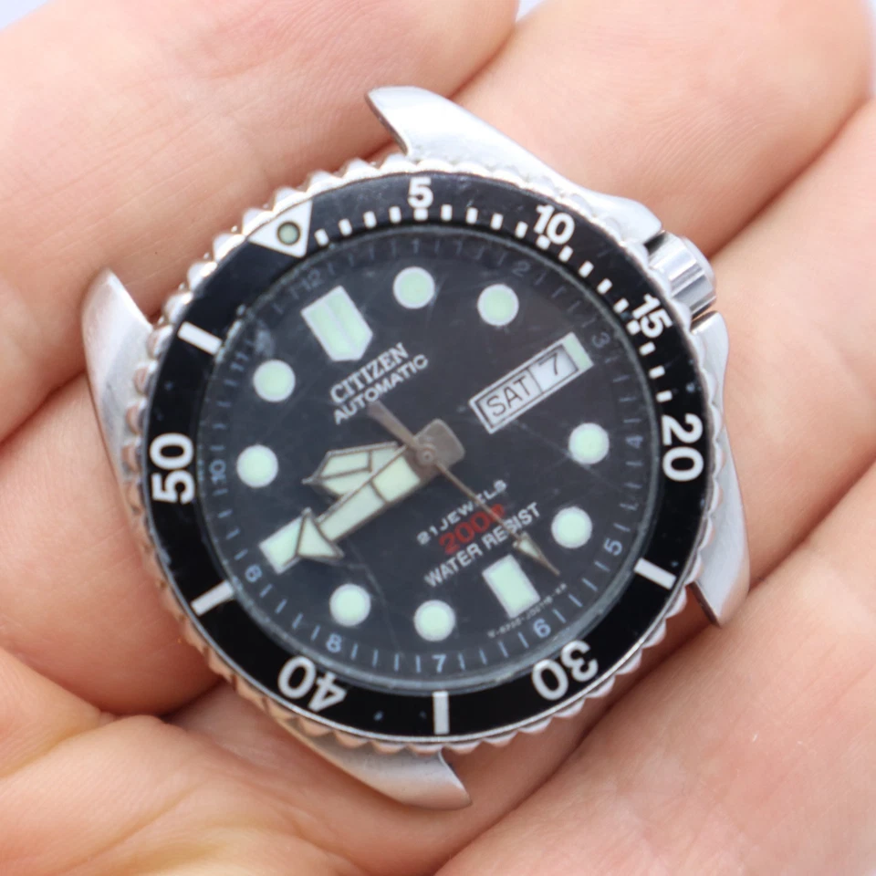 Citizen 200m Diver 4-824164 Black Dial Day Date Auto Cal. 8200 Stainless Watch - image 2 of 4