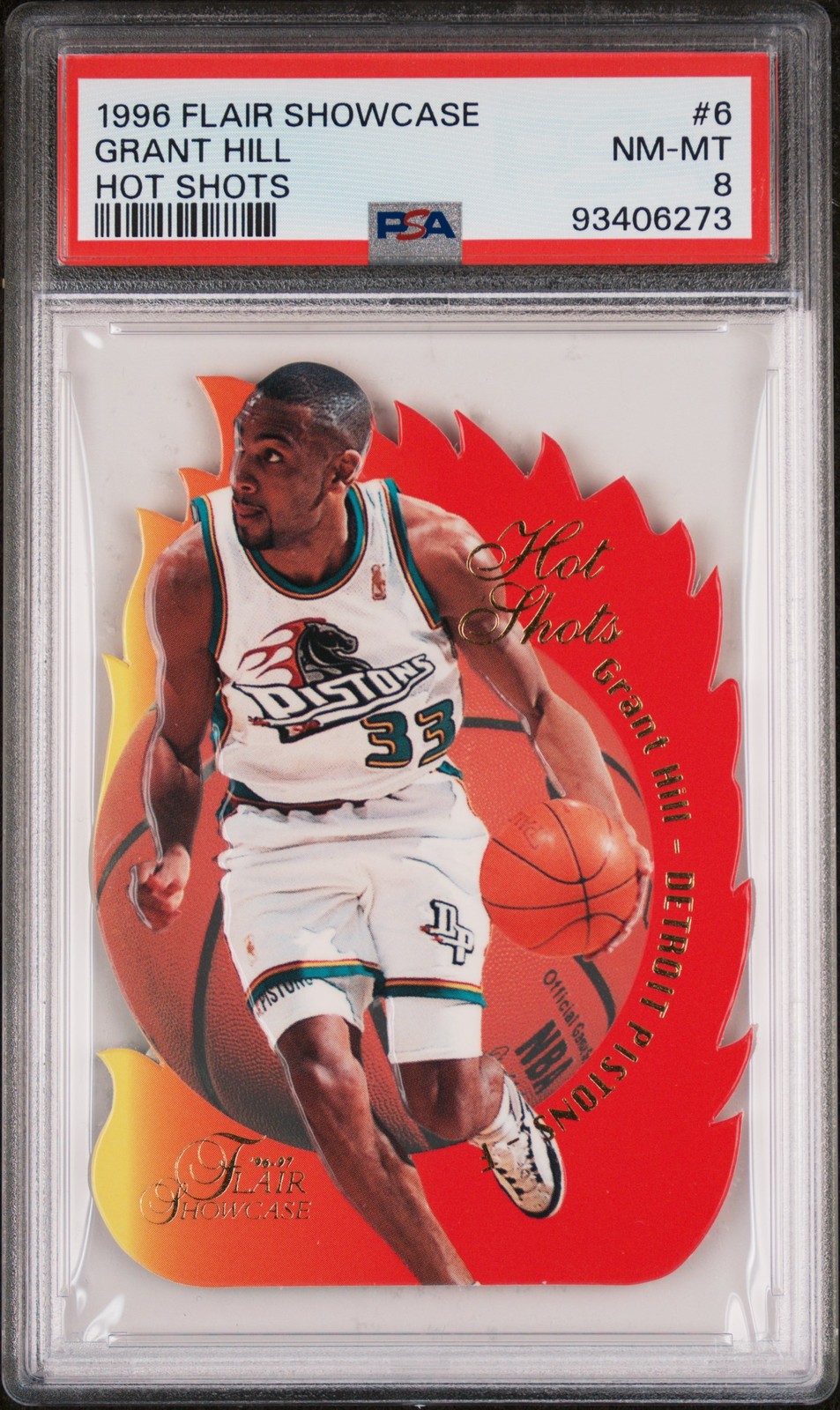 1996-97 Flair Showcase Hot Shots Grant Hill #6 Die-Cut Insert PSA 8 Pistons