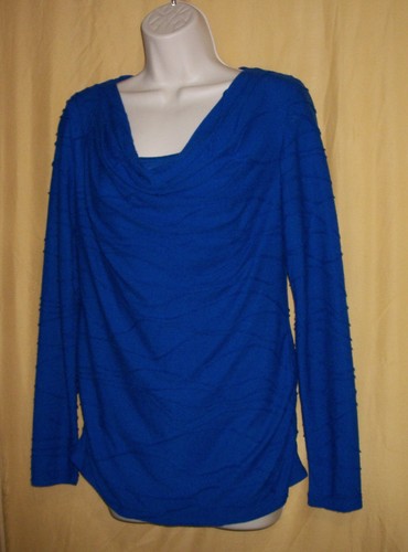 Max Edition womens cobalt 2 in 1 layered ls textured tunic top cowl neck S M $78 - Picture 4 of 7