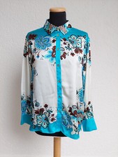 **NEU, Gr. L** Weiß blau braun Blumen Satin Hemd Bluse von Zara