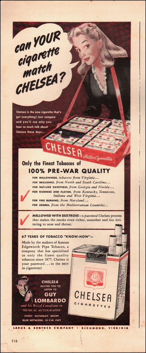 1944 Vintage ad Chelsea Cigarettes retro Tobacco Art Pretty Model 08/28/23