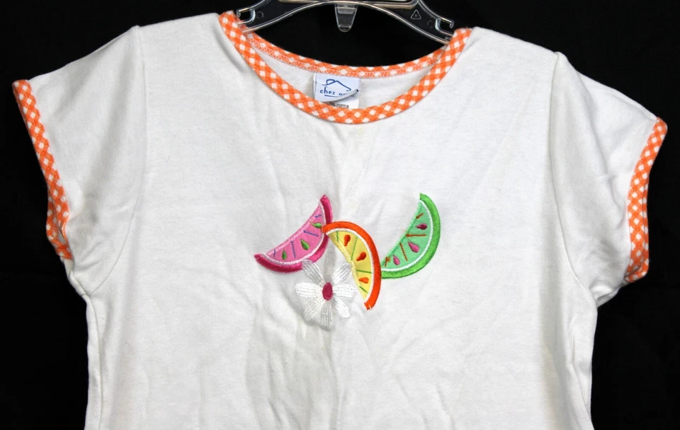 Chez Ami 2 piezas Conjunto Pantalones Cortos Camisa Pequeña 4-5 Naranja Guinga Cítricos Margarita Flor Summe Foto 3 de 4