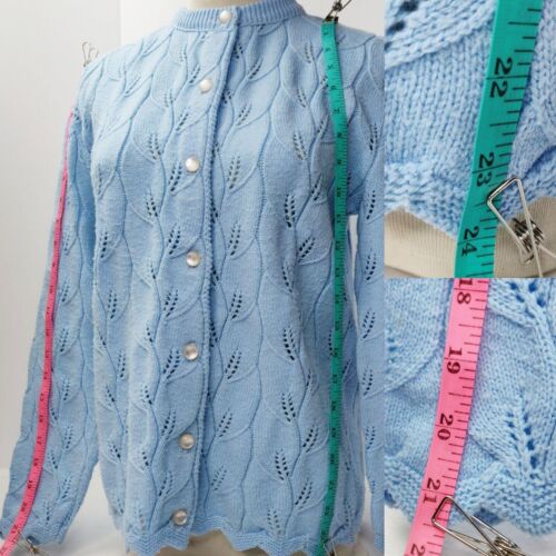 Cárdigan De Colección Años 60 Suéter Azul Francés Tejido Botánico Abuela Casa Núcleo - Imagen 6 de 9