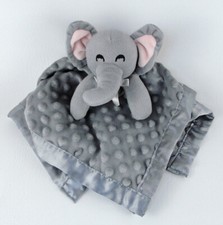 Gray Elephant Baby Lovey Satin Trim Minky Dots Pink Ears Bow Security Blanket