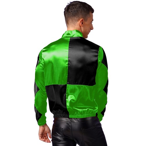 Mens Horse Race Costume Satin Jackets Contrast Checkerboard Horse Rider Coat - Picture 40 of 47