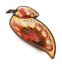 TREASURE CRAFT #375 CHIP DIP VEGGIE PLATE BOWL TRAY DISH ORANGE LEAF USA MCM VTG