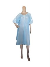 Vintage 50s Sheer Light Blue Lace Short Balloon Sleeves Bed Jacket Lingerie Robe