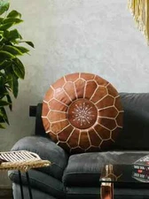 Footrest Ottoman Unstuffed Leather Moroccan Pouffe Handmade Round 24''