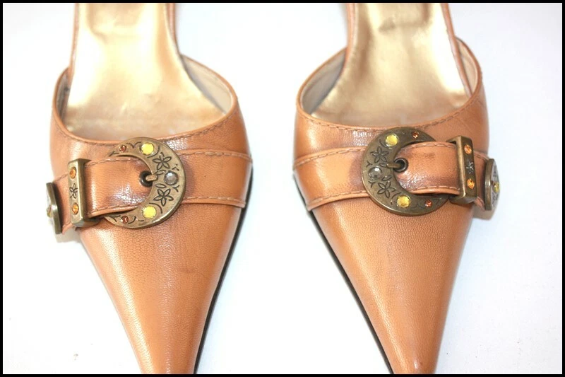 LA SCARPA Escarpins Très Pointus Tout Cuir Marron Bijoux T 37 TBE - Photo 4/4