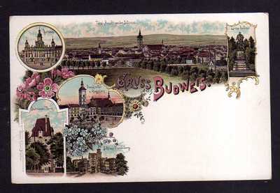 113590 AK Budweis um 1900 Litho Rathaus Stadtmauer Turm Schloss Frauenberg Domki