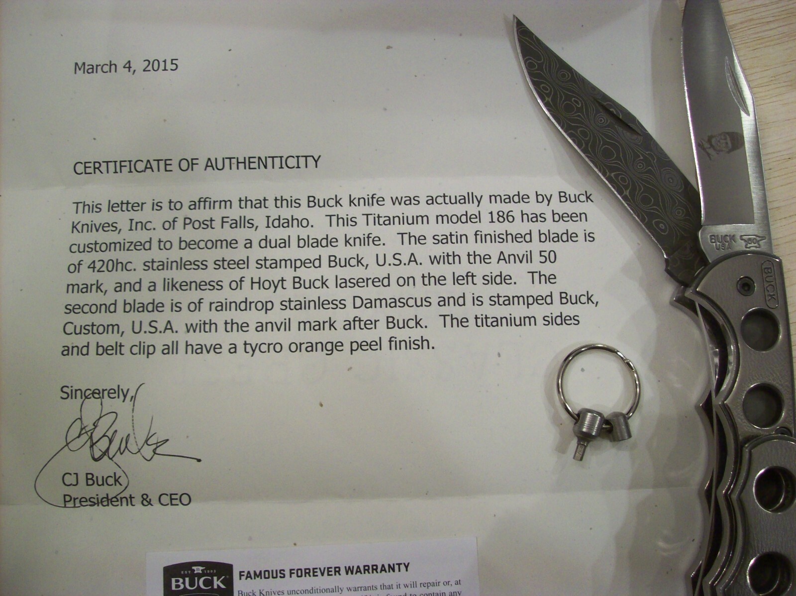 RARE CUSTOM BUCK KNIFE 186 TITANIUM DUAL BLADED 1 of 1 DAMASCUS By "Joe