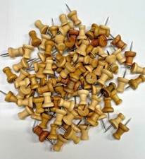 (GRADE_B) 100 Mixed Colour Wooden Push Pins Thumb Tacks NEW, but Slight Flaw