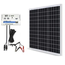 50W 12V Solar Charger Kit, 10A Charge Controller With Alligator Clips