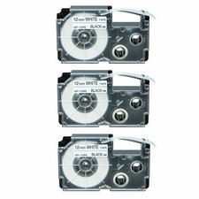 3-Pk/Pack XR-12WE for CASIO Label Tape Black on White 12mm 1/2'' KL430 KL-100