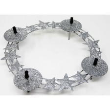Adventskranz aus Metall silber mit Glitzerndensternen rund 24cm
