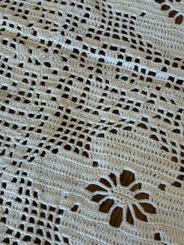 Vintage Hand Crocheted Ecru 41x28.5” Rectangular Tablecloth - Picture 10 of 10