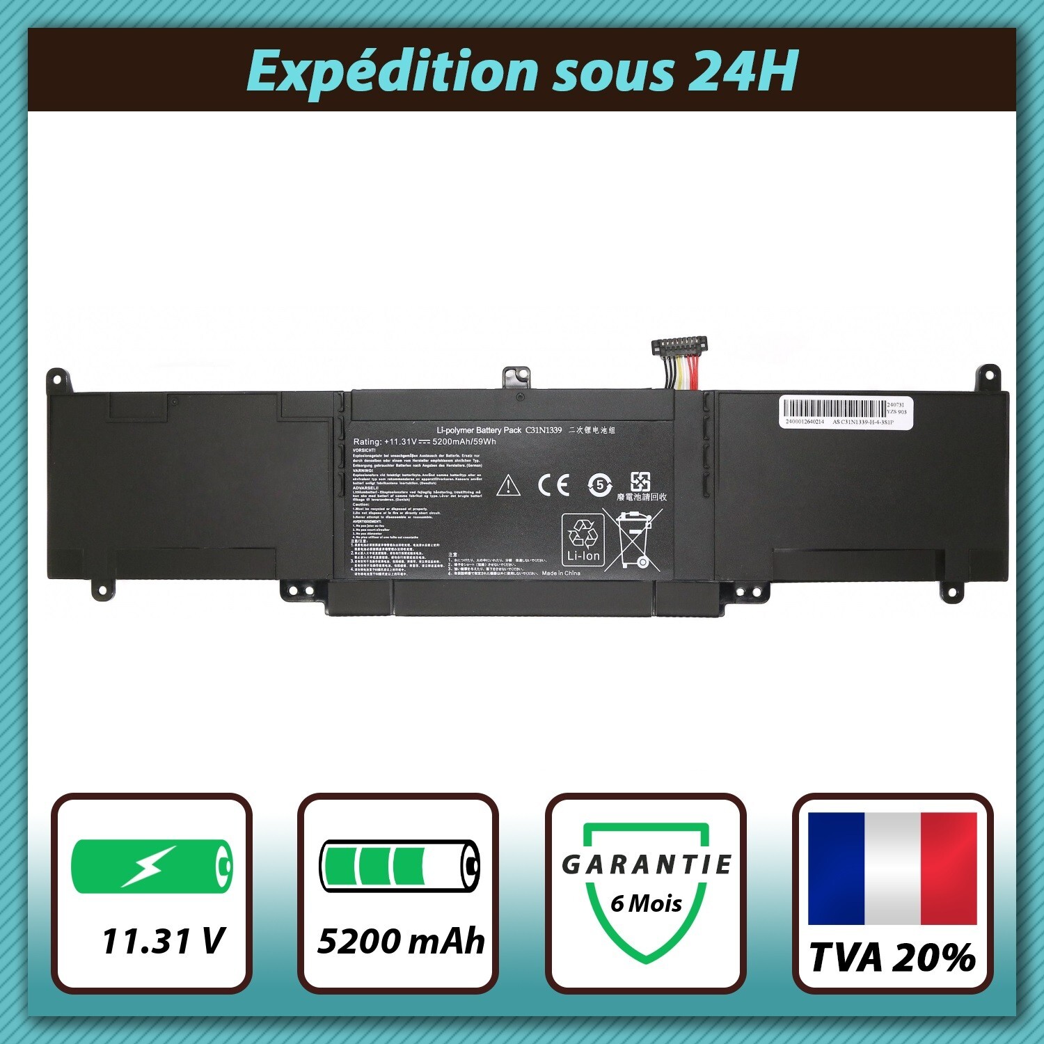 Batterie compatible Asus 0B200-00930100M 0B200-00930200 11.31V 5200mAh