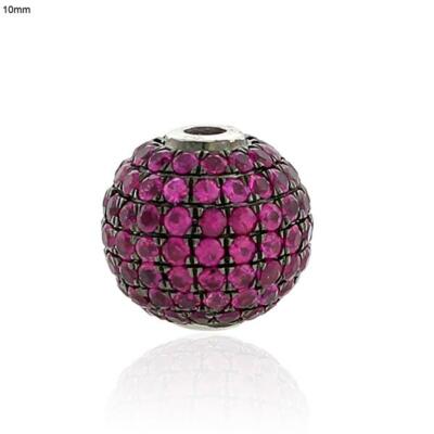 1.51ct Ruby Beaded Oxidized Ball Spacer Finding 925 starling Silver