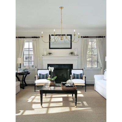 Large Chandelier Light Fixture Brass Color French Country Farmhouse 6 Lamp 54''