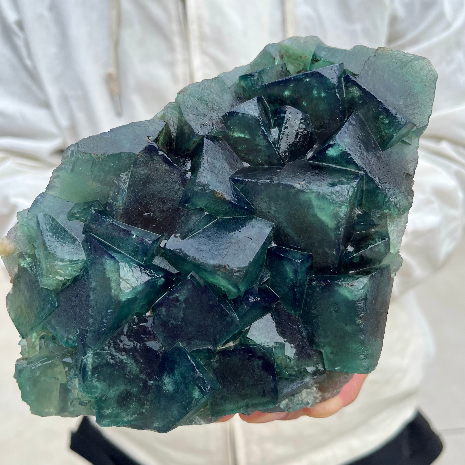 2.8LB Natural Green Cube Fluorite Quartz Crystal Cluster Mineral Specimen