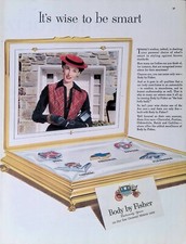 Print Ad 1950's Body Fisher GM Buick Cadillac Pontiac Woman Red Hat Vest Gloves
