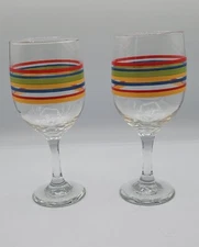 2 Vintage Libbey Mamba Fiesta Pattern Wine Glasses.
