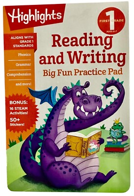 NEW Highlights First Grade Reading and Writing Big Fun Practice Pad + Stickers 