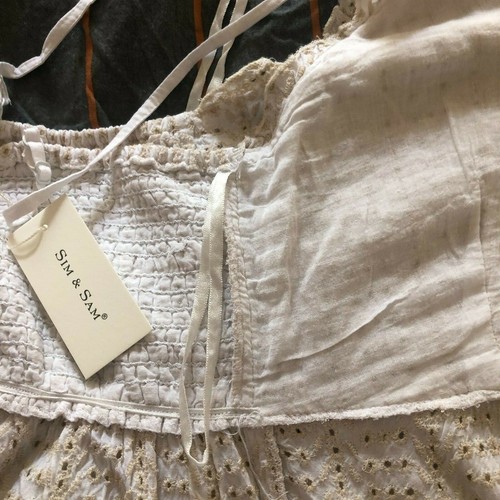 NWT Sim&Sam Cream Ivory Eyelet Rayon Spaghetti Strap Peplum Hem Crop Tank Top L - Picture 8 of 8