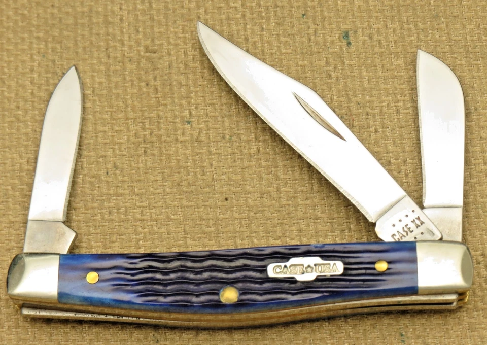 Case XX USA 2022 Stamp 6344 SS Small Stock Knife Jigged Blue Bovine Bone Handles - Image 2 of 4