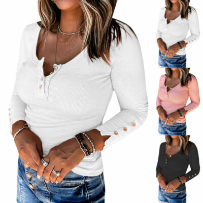 Frauen Langarm T-Shirt Freizeit Strickpullover Bluse Herbst Tops Slim OberteileF