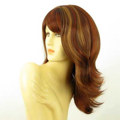 Perruque Mi-longue LILI ROSE - Châtain Cuivré Méché Blond Clair - 50 Cm, Synthétique - Neuf