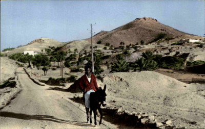 Einheimischer mit Esel auf der Straße ins Berber-Dorf MATMATA ~1960 Tunesien AK