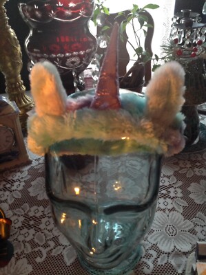 MÄDCHEN MEHRFARBIGES STIRNBAND, EINHORNFARBEN, FLAUSCHIG, STRETCH, ROSA HORN. 2 Stück