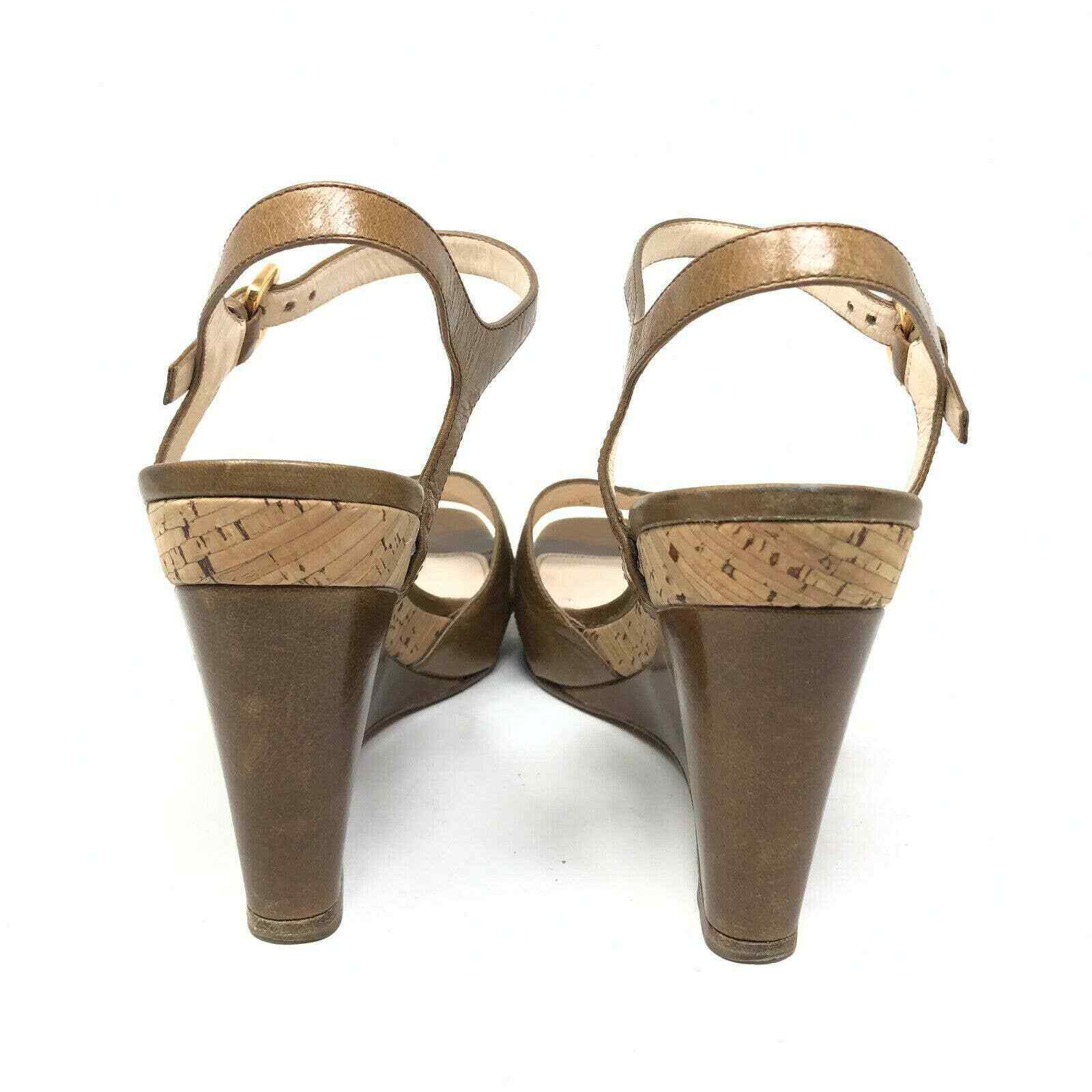 Prada Wedge Sandal Brown Leather Ankle Strap Cork… - image 5