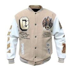 Letterman Bomber Classic Varsity High Quality Pure Wool AC Off White Mens Jacket