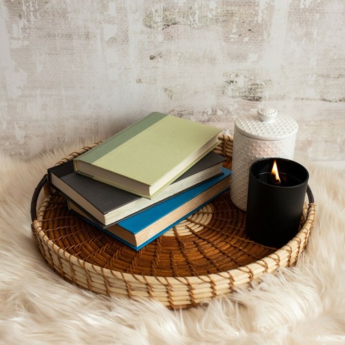 Round Rattan Tray, Extra Large with Handles (16.9") for Ottoman, Coffee Table - Picture 5 of 7