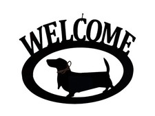 Basset Hound Handcrafted Metal Welcome Sign black silhouette Made in the USA