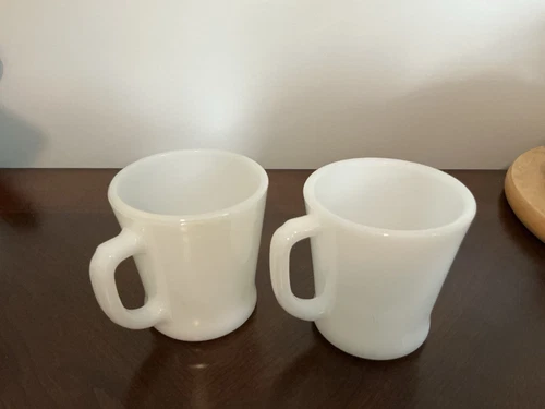 2 Vintage Fire King *Anchor Hocking* White Milk Glass D Handled Coffee Cups Mugs