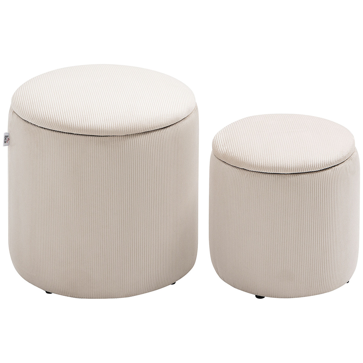 HOMCOM Modern Fabric Storage Ottoman with Removable Lid, Set of 2, Cream White