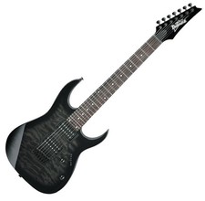 Ibanez GRG7221QA Gio RG Series 7-String Electric Guitar, Transparent Black Sunbu