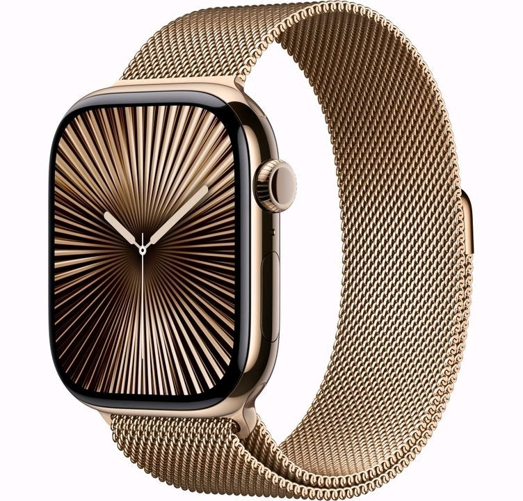 Apple Watch Series 10 46 mm Boîtier titane Or Bracelet Milanais taille M/L Or