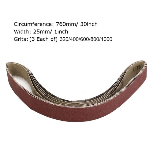 15PCS 1x30 in Sanding Belt 600 800 1000 Grit Sander Belts Knife Makers Polishing - Picture 2 of 6