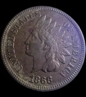 1866 Indian Cent Penny, Lower Mintage, Not Cleaned.