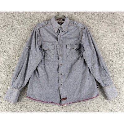 Fender Button Down Shirt Mens L Blue Pinstripe Custom Shop Rock & Roll Religion